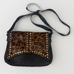Cow Hair On Hide Black Crossbody Purse Studded Faux Leather Biker Westerncore